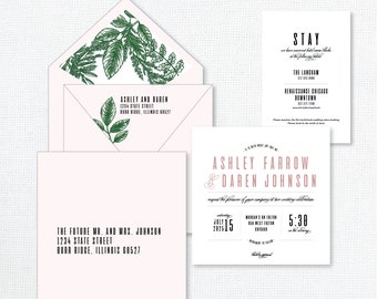 Modern Square Wedding Invitation, script wedding invitation, blush wedding invitation, greenery wedding invitation