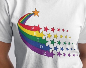 Toon je trots met ons unisex zwaar katoenen T-shirt met LGBTQ+ sterrenprint
