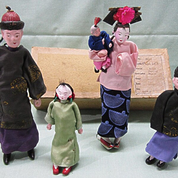 1930's Chinese Doll Family Composition Original Box