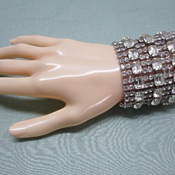 Retro Rhinestone Wide Cuff  Bracelet Showgirl Style