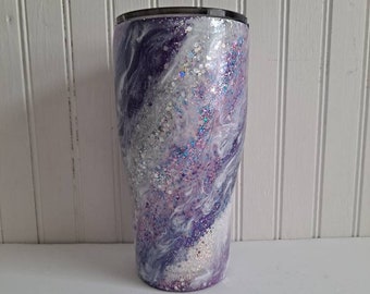 Glitter tumbler handmade glitter dipped milky way tumbler real glitter custom purple glitter silver glitter tumbler marbled cup custom
