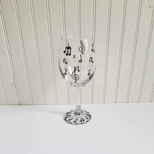 Wine glass with music notes hand painted music notes sheet music themed orchestra glass music teacher gift for teacher custom wine glass