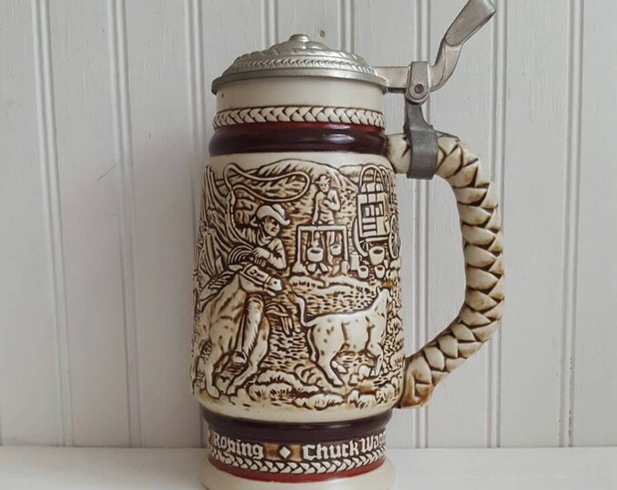 Avon Beer Stein Cattle Drive Stein With Hinged Pewter Lid Etsy