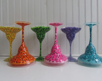 Margarita glass leopard print cheetah print animal print bachelorette bridal party hand painted custom margarita glass custom glass