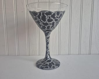 Cheetah print martini glass hand painted martini glass leopard print glass custom painted wedding party gift black panther wine glass