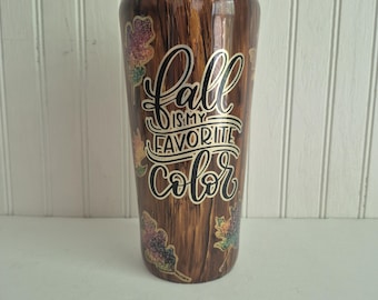 Fall tumbler handmade glitter tumbler woodgrain peekaboo tumbler fall leaf tumbler personalized autumn tumbler fall is my favorite color