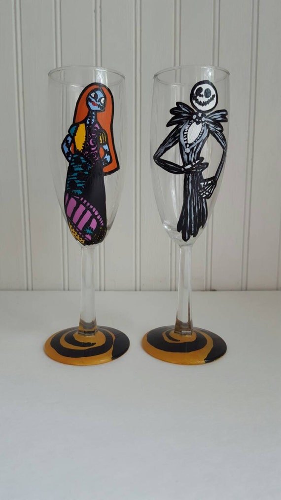 Halloween glass hand painted Nightmare before christmas champagne glass halloween wedding jack skellington wine glass custom painted glass