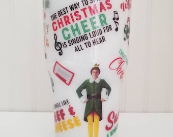 Elf tumbler Will Farrell glitter tumbler handmade tumbler stainless steel glitter dipped custom coffee travel mug 30 ounce Christmas movie