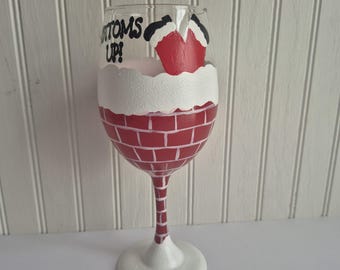 Hand painted wine glass Christmas wine glass santa bottoms up painted wine glass made to order santa claus party glass christmas gift
