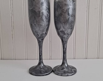 Champagne glass black and silver hand painted champagne glass set toasting glasses wedding glasses Halloween glass halloween wedding