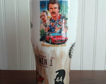 Magnum PI tumbler magnum p.i inspired handmade tumbler stainless custom made movie tumbler Tom Selleck 80s TV show tumber vintage tumbler