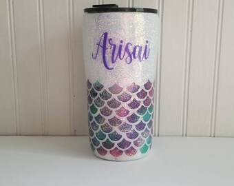 Mermaid tumbler handmade peek a boo glitter tumbler stainless steel tumbler handmade glitter custom tumbler mermaid scales real glitter