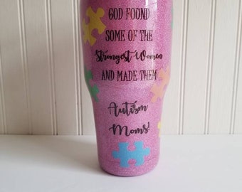 Autism awareness glitter tumbler puzzle piece tumbler glitter dipped stainless steel tumbler autism tumbler handmade glitter custom tumbler