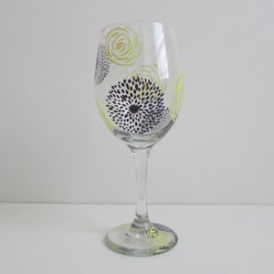 Hand painted wine glass floral print wine glass painted flowers custom wine glass painted wine glass gift handmade gift spring wine glass