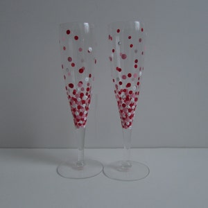 Hand painted champagne glasses valentine champagne glass polka dot confetti set of two valentine gift champagne flutes custom wine glass image 1