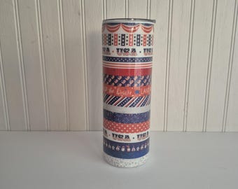 Washi tape tumbler handmade patriotic tumbler 4th of july theme washi tape tumbler striped tumbler USA tumbler