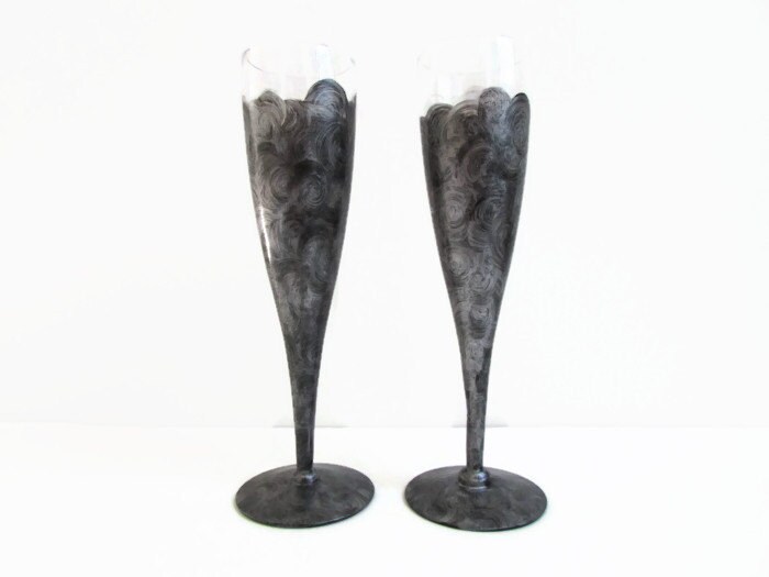 Champagne Glass Black and Silver Hand Painted Champagne Glass Etsy