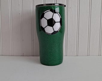 Soccer tumbler glitter tumbler handmade tumbler soccer coach soccer mom tumbler stainless steel mug personalized tumbler real glitter