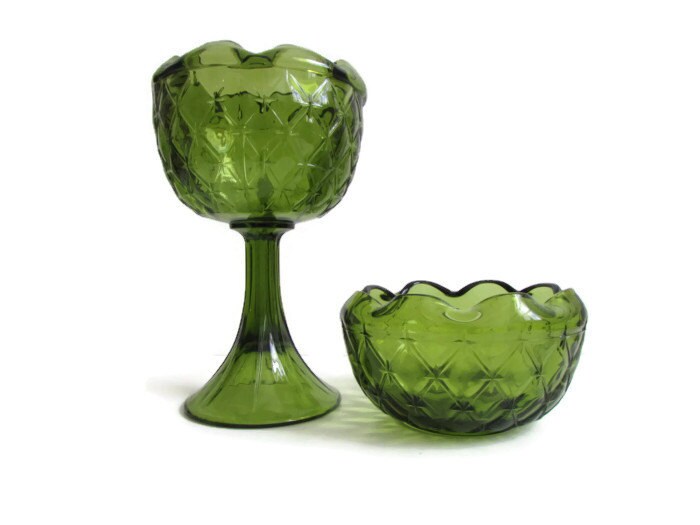 Vintage green bowl retro green fluted vase set Vintage Indiana Etsy