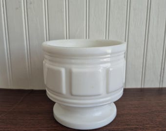 Vintage milk glass planter vase pedestal dish Randall grecian planter window pane design vintage wedding decor farmhouse decor white glass