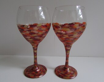 Wine glass hand painted autumn glassware fall harvest wine glass Set of two hand painted wine glass custom painted glass thanksgiving glass