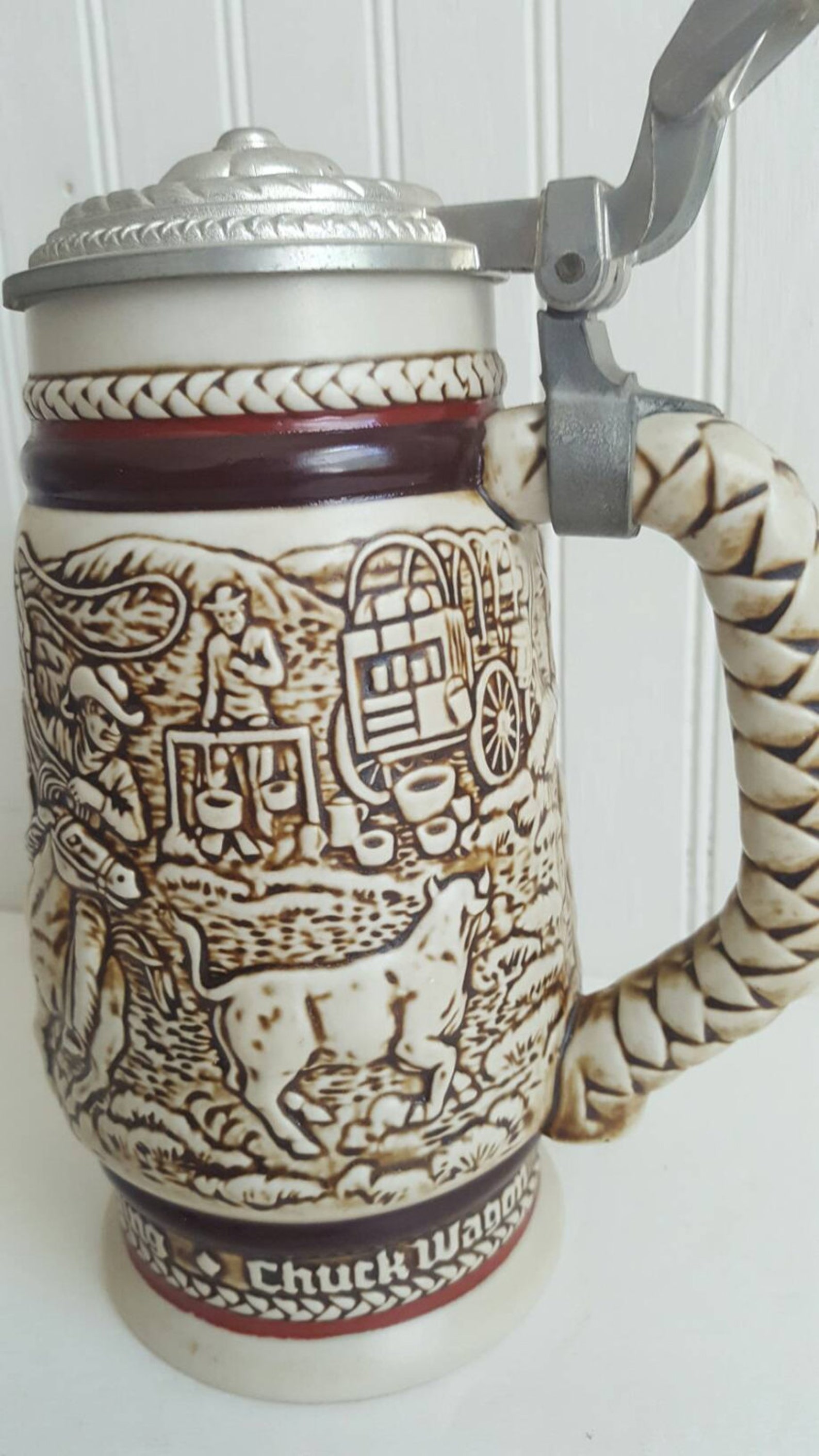 Avon Beer Stein Cattle Drive Stein with Hinged Pewter Lid Etsy