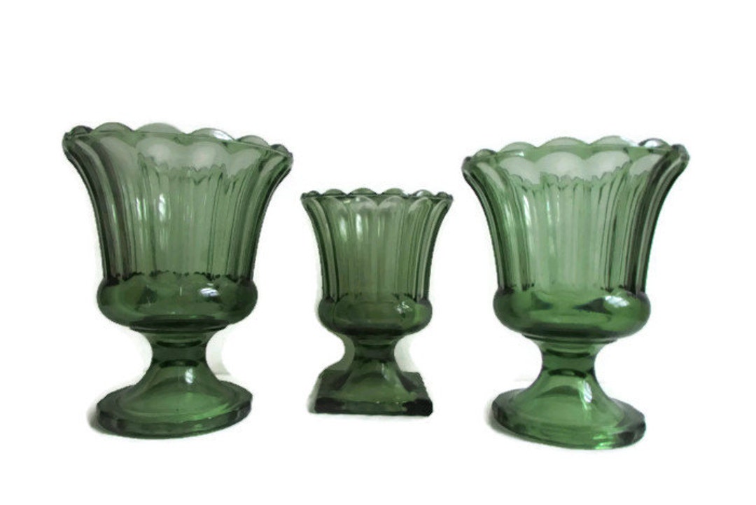 Vintage Green Vases Retro Green Fluted Vases Set of 3 Vase Set Etsy
