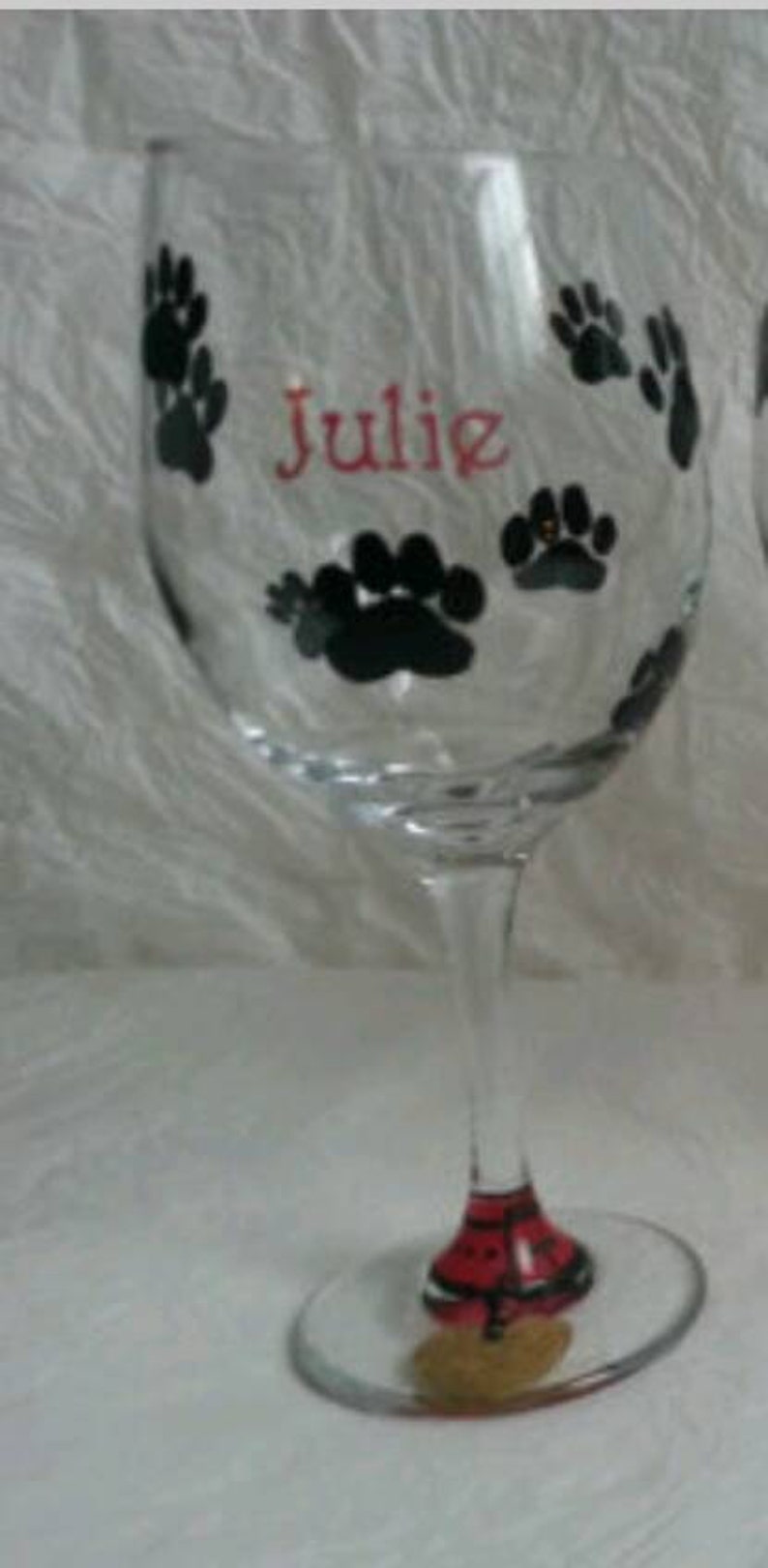 Painted wine glass Puppy print wine glass, dog glass animal print paw print cat print glass image 3