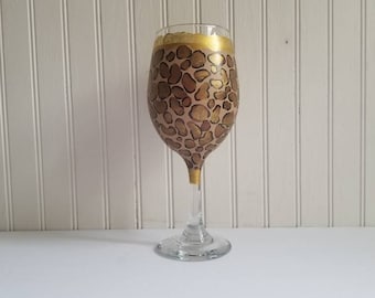 Wine glass hand painted wine glass cheetah print painted wine glass leopard print wine glass animal print wine glass custom painted glass