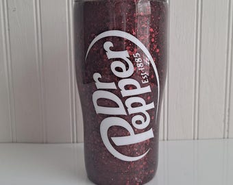Glitter tumbler dr pepper inspired tumbler travel mug Dr Pepper tumbler stainless steel custom made tumbler handmade tumbler maroon glitter