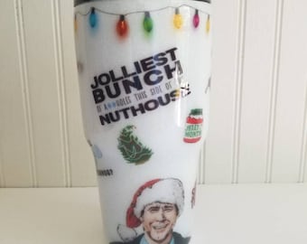 National Lampoon Christmas vacation glitter tumbler handmade tumbler stainless steel glitter dipped custom mug 30 oz Christmas movie