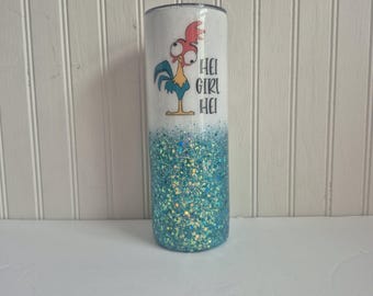 Glitter tumbler teal glitter hei hei inspired tumbler stainless steel handmade teal glitter custom tumblers for mom hey girl hey