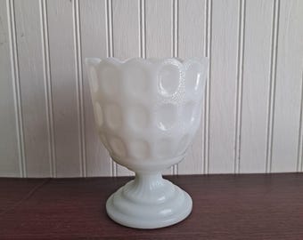 Vintage milk glass vase pedestal vase E O Brody thumbprint vase vintage vase white planter wedding decoration milk glass farmhouse decor