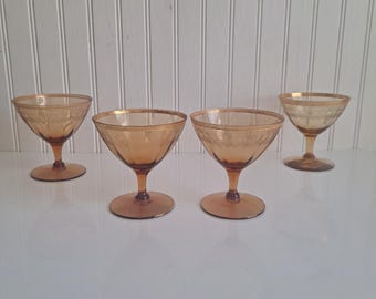 Vintage sherbert cup amber Cambridge glass mid century sherbert glass amber optic glass dessert glass etched cup hollywood regency cottage
