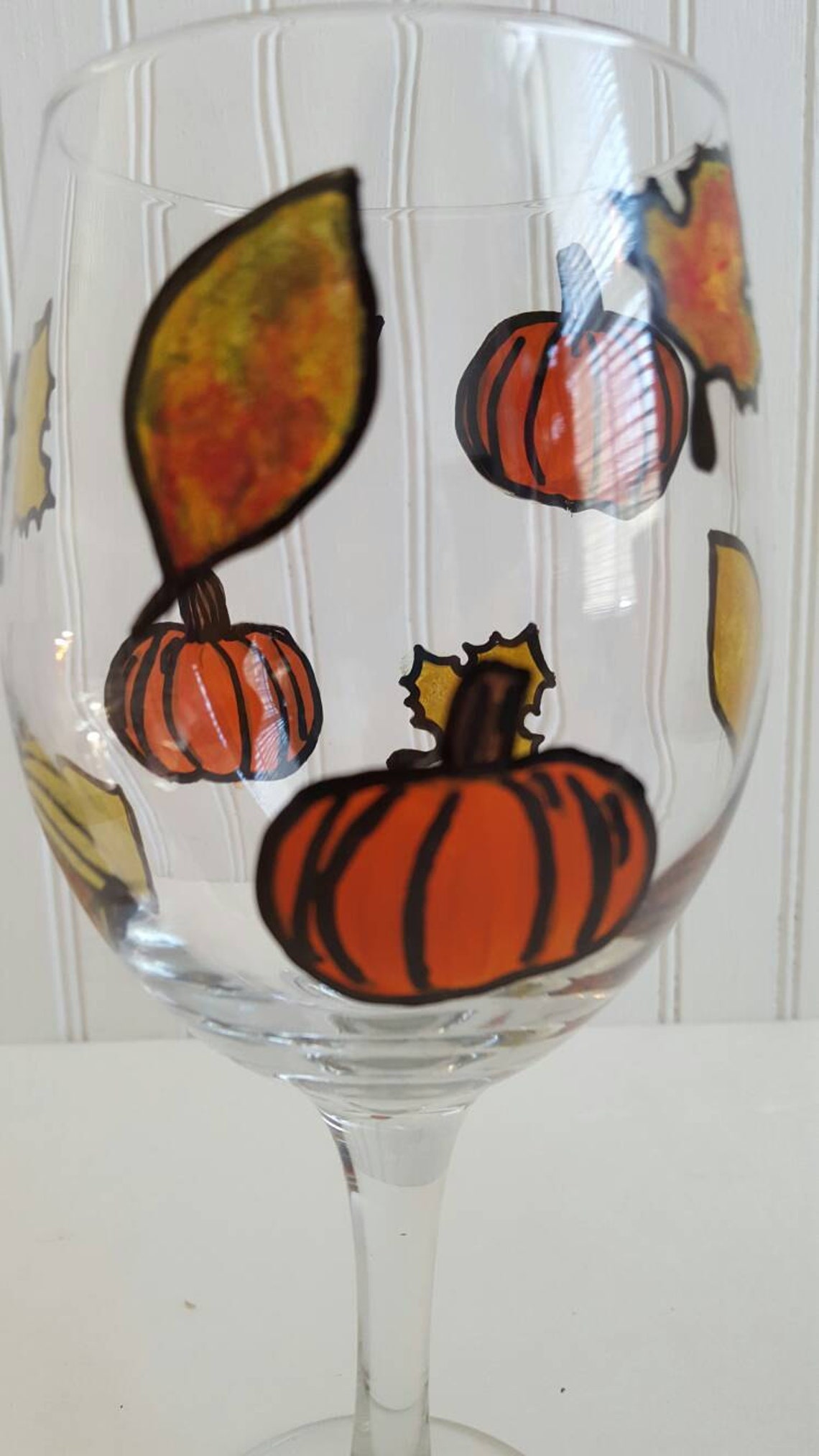 Wine Glass Hand Painted Fall Wine Glass Pumpkin Halloween Etsy
