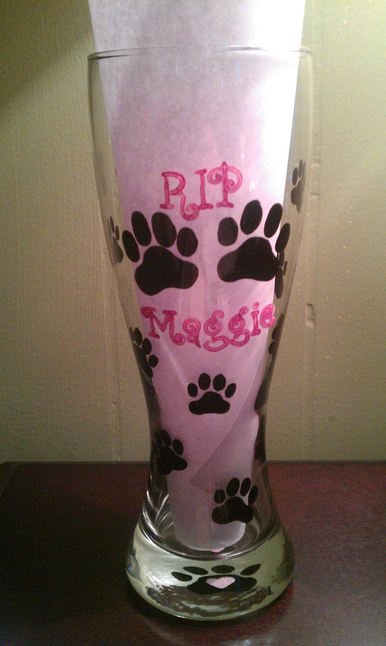 Painted wine glass Puppy print wine glass, dog glass animal print paw print cat print glass image 5