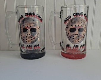 Halloween wedding glasses friday the 13th handpainted glasses Jason halloween beer mug halloween decoration bride and groom bridal party