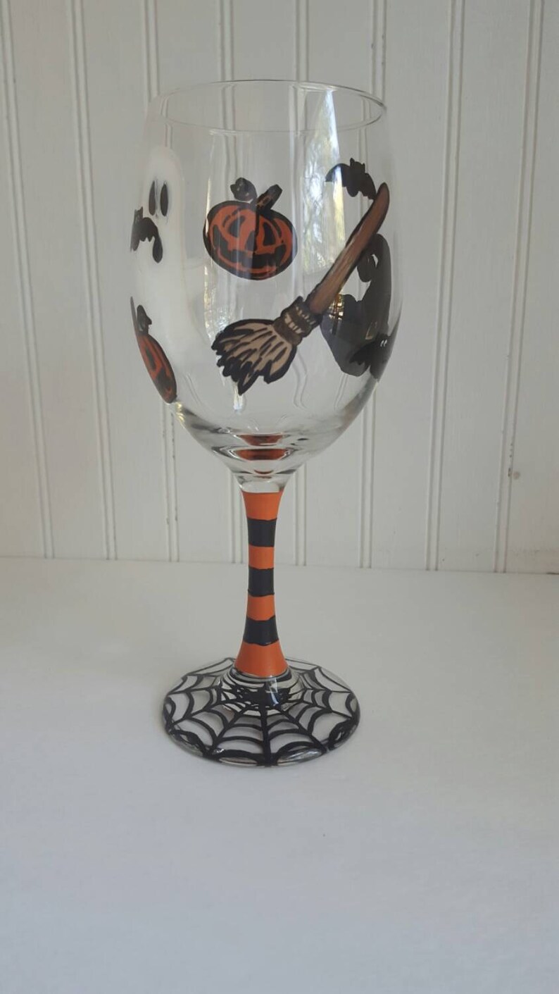 Halloween wine glass hand painted glass custom glassware Etsy