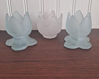 Vintage candlestick holder blue frosted tulip candlestick holder vintage candleholder set white frosted candleholder tulip candleholder