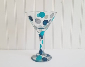 Hand painted martini glass polka dot martini glass hand painted glass custom glass confetti glass custom painted glass wine glass