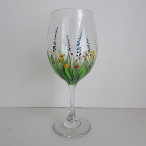 Floral wine glass hand painted wine glass with flowers spring summer wine glass floral print wedding glass custom glass custom painted glass