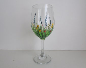 Floral wine glass hand painted wine glass with flowers spring summer wine glass floral print wedding glass custom glass custom painted glass