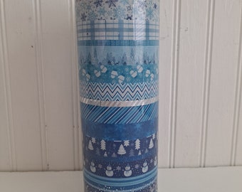 Winter tumbler snowman tumbler ready to ship washi tape tumbler Christmas glitter tumbler washi tape 20 oz skinny Christmas tumbler handmade