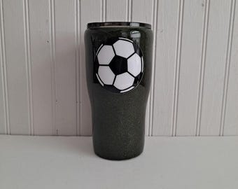 Soccer tumbler grass look tumbler handmade tumbler soccer coach soccer mom tumbler stainless steel mug personalized tumbler