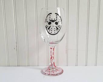 Halloween wine glass jason halloween party glass halloween wedding texas chainsaw freddy Chucky jason custom glass painted friday the 13th