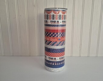 Patriotic tumbler handmade washi tape tumbler glitter tumbler patriotic america 250 4th of July red white and blue glitter washi tape