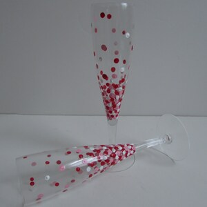 Hand painted champagne glasses valentine champagne glass polka dot confetti set of two valentine gift champagne flutes custom wine glass image 3