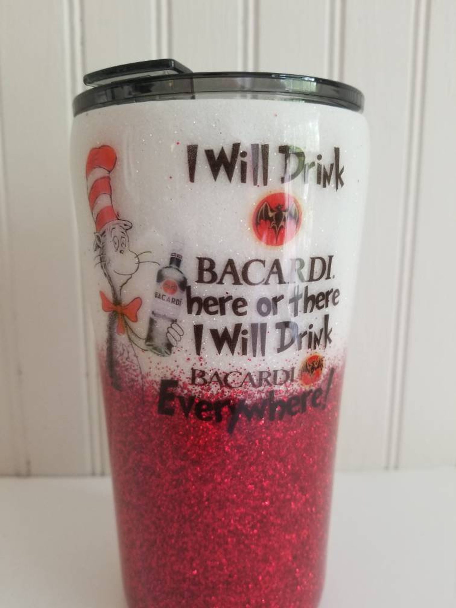 Handmade glitter tumbler cat in the hat dr Seuss inspired I Etsy