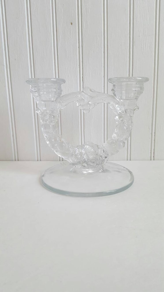 Vintage candle holder glass candle holder grape design Indiana Etsy