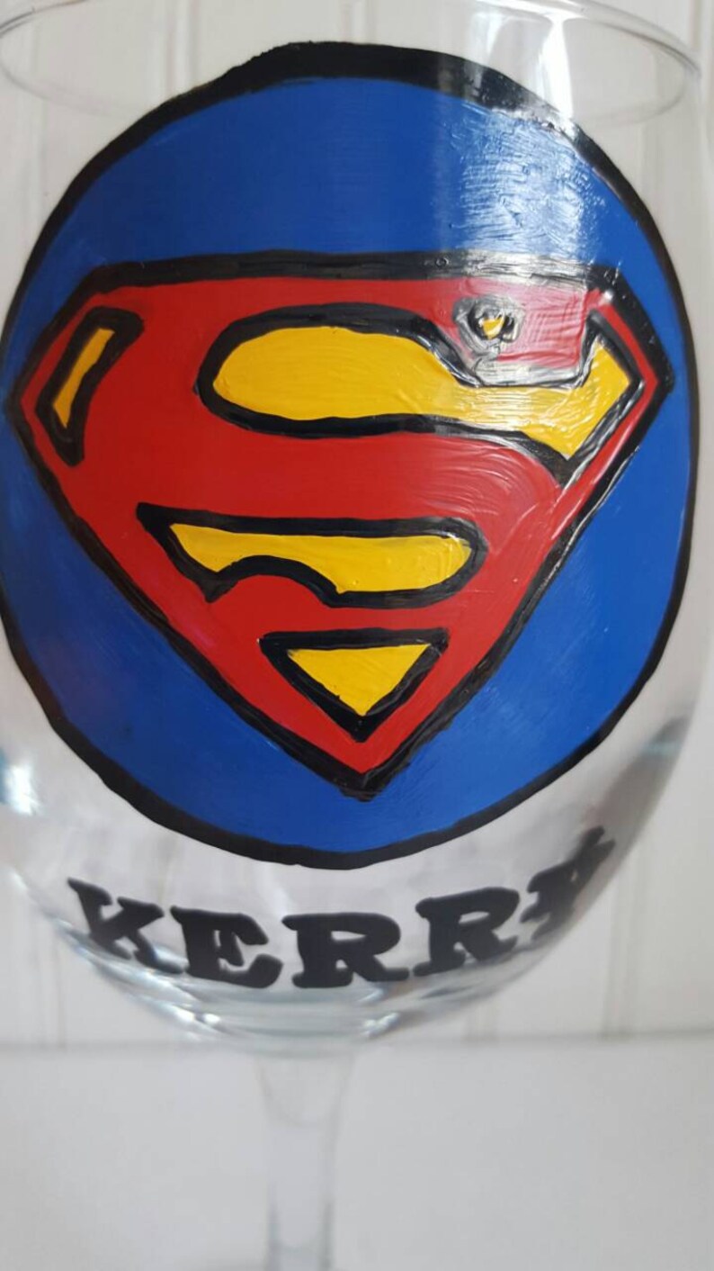 Hand painted wine glass superman wine glass superhero wine Etsy